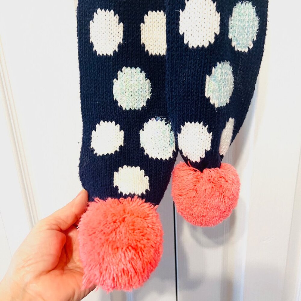 Gymboree-Cotton Blend Sequin Navy Blue/White-Peach Pom Pons Scarf-72" x 5"-Soft - Picture 8 of 14